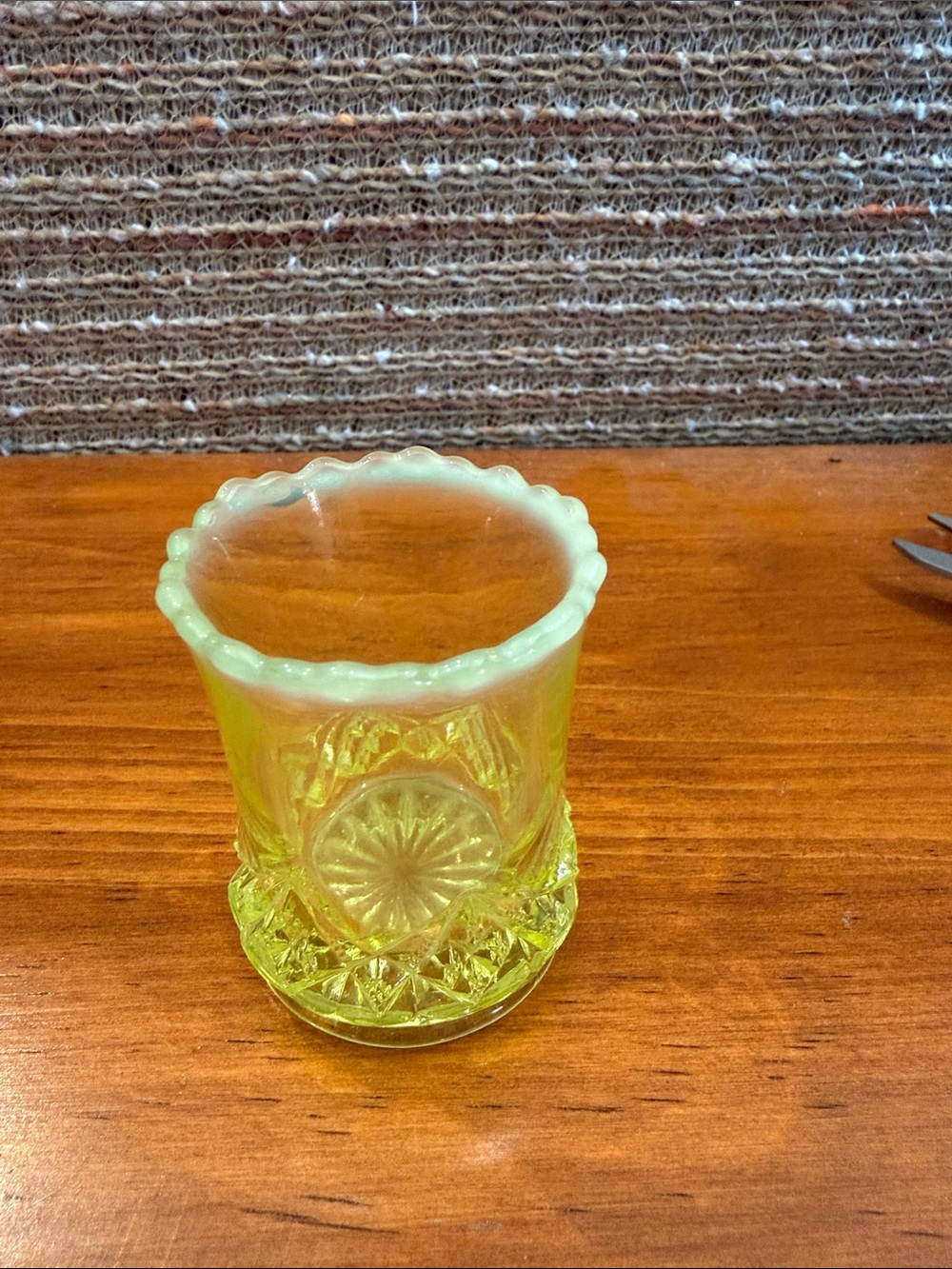 1901 Northwood Glass Antique Vaseline Opalescent Tooth Pick Holder